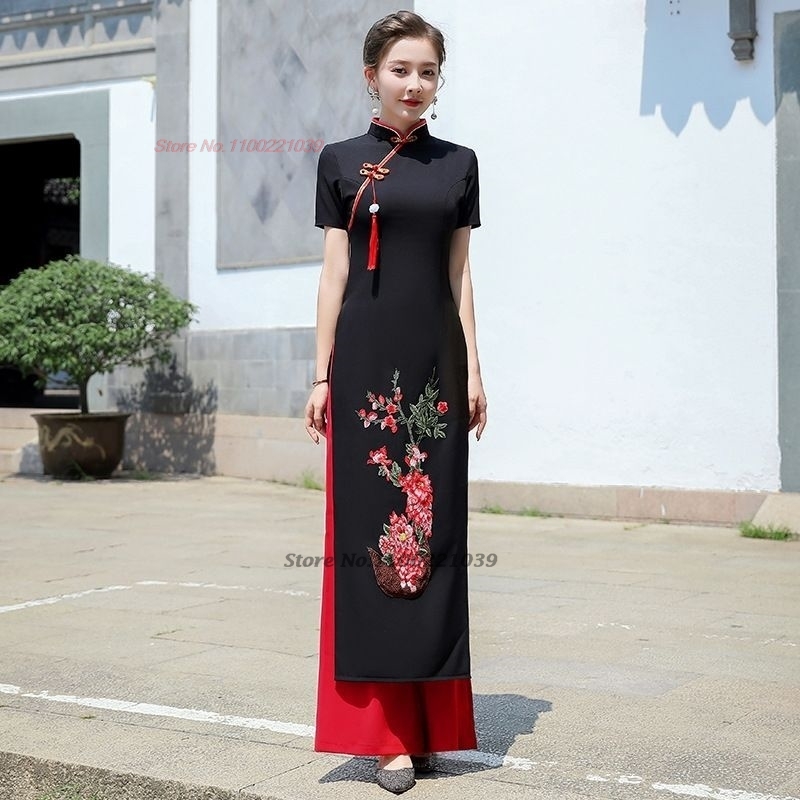 Ao Dai Vietnam Dress - Ensemble robe et pantalon traditionnel vietnamien