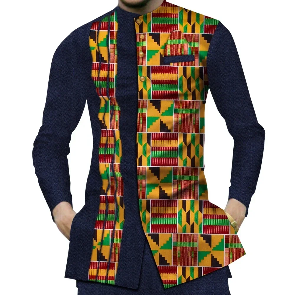 Dashiki Shirt Men - Chemise à imprimé patchwork Dashiki pour