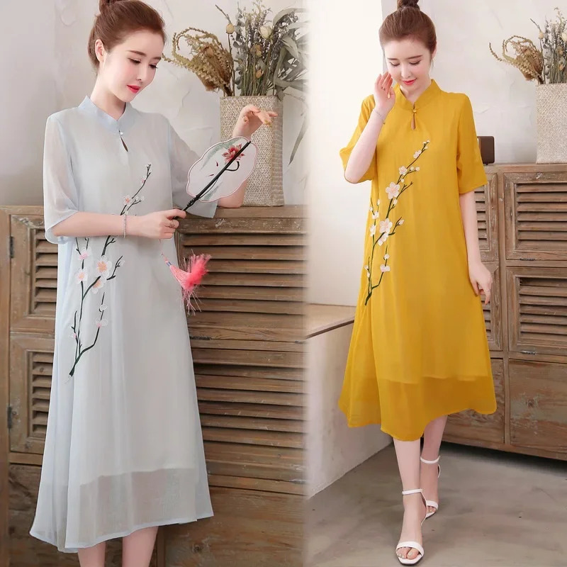 Qipao chinois blanc Cheongsam  - Ao Dai Vietnam Dress avis et prix