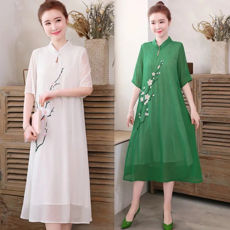 Qipao chinois blanc Cheongsam  - Ao Dai Vietnam Dress avis et prix