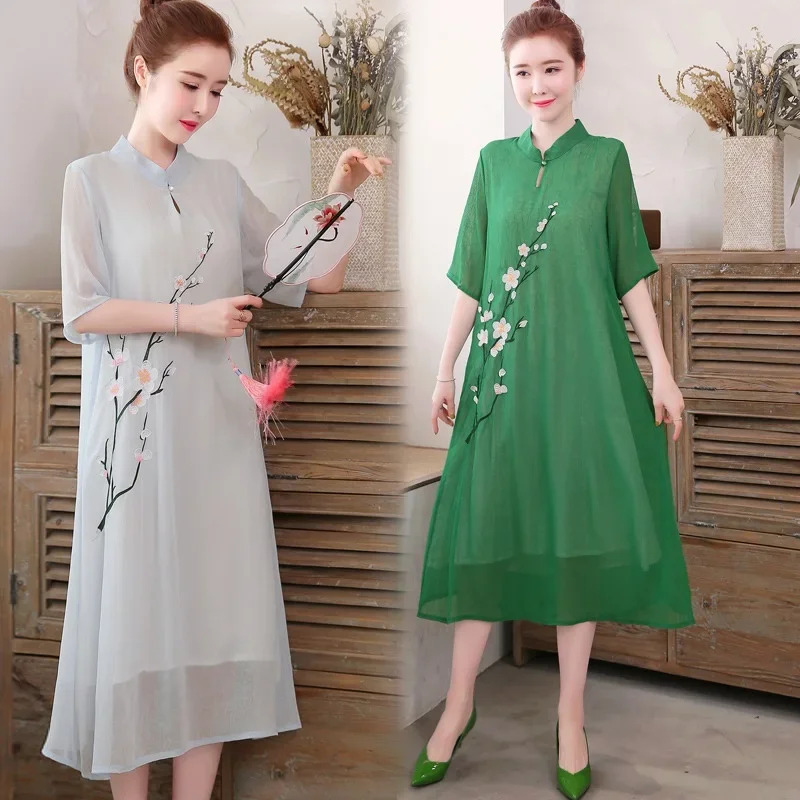 Qipao chinois blanc Cheongsam  - Ao Dai Vietnam Dress avis et prix